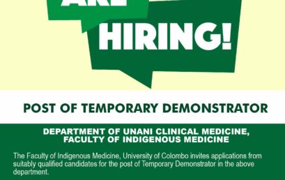 VACANCIES: POST OF TEMPORARY DEMONSTRATORS , DEPARTMENT OF UNANI CLINICAL MEDICINE,FACULTY OF INDIGENOUS MEDICINE