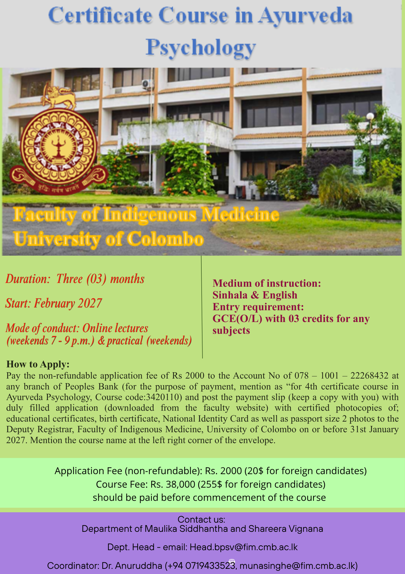 Certificate Course in Ayurveda Psychology