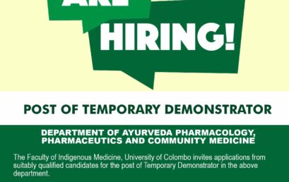 POST OF TEMPORARY DEMONSTRATOR : DEPARTMENT OF AYURVEDA PHARMACOLOGY, PHARMACEUTICS AND COMMUNITY MEDICINE