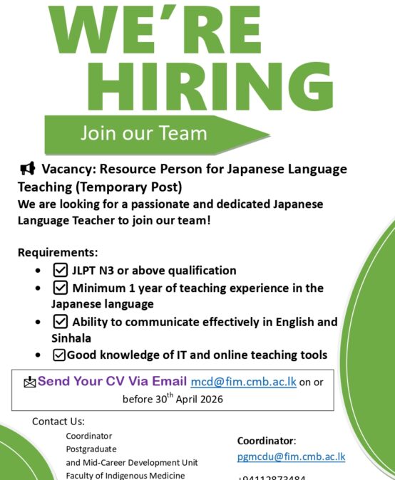 Vacancy: Resource Person for Japanese Language Teaching (Temporary Post)