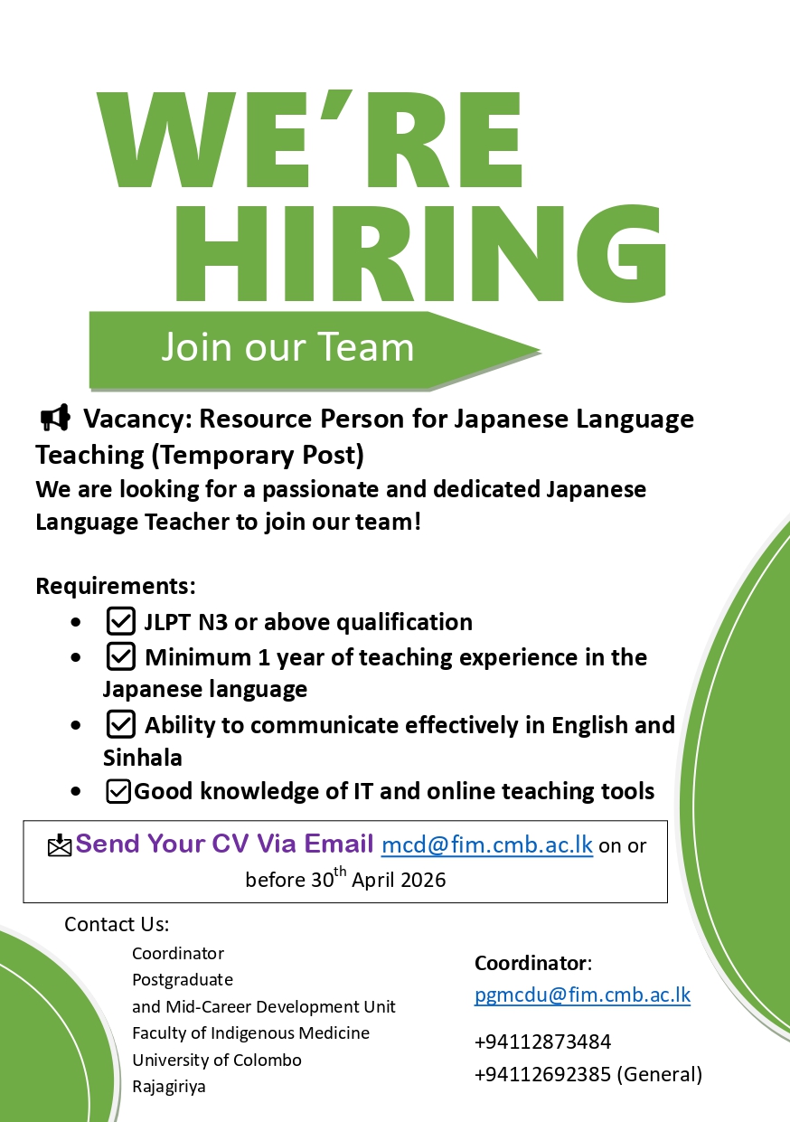 Vacancy: Resource Person for Japanese Language Teaching (Temporary Post)