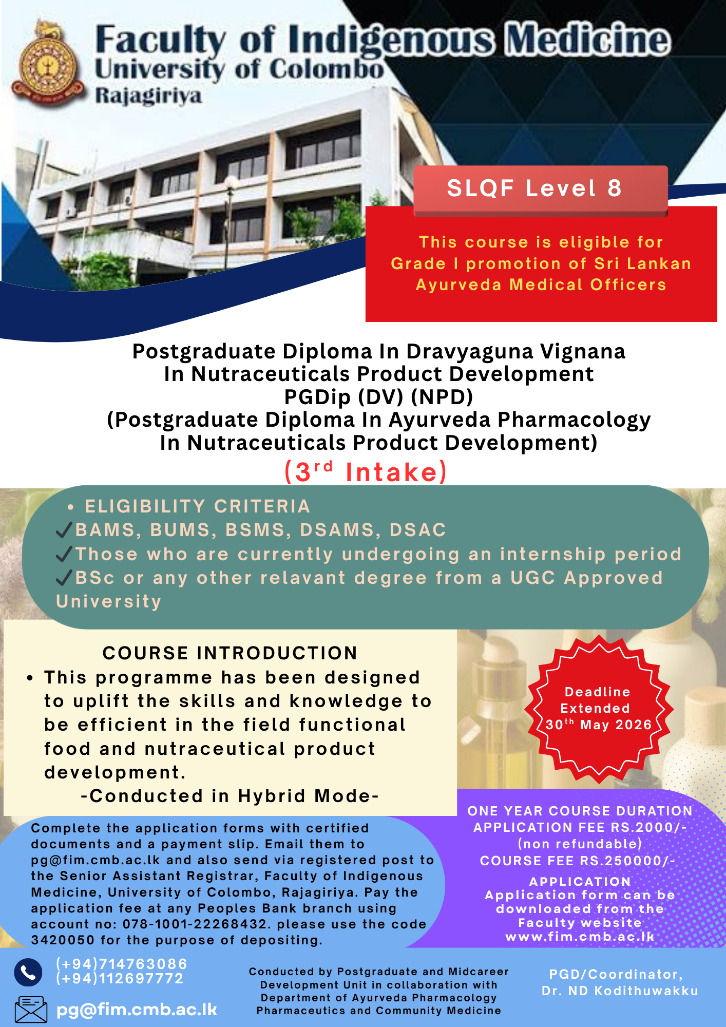 Postgraduate Diploma in Ayurveda Pharmacology in Nutraceuticals Product Development
