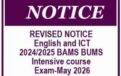 REVISED NOTICE – English and Information Technology – 2024 2025 BAMS BUMS Intensive course Exam-May 2026