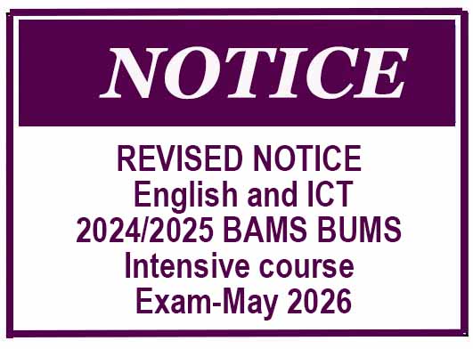 REVISED NOTICE – English and Information Technology – 2024 2025 BAMS BUMS Intensive course Exam-May 2026