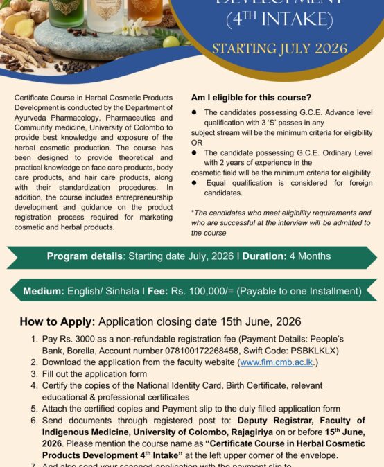 Certificate in Herbal Cosmetic Products Development (Cert HCPD)