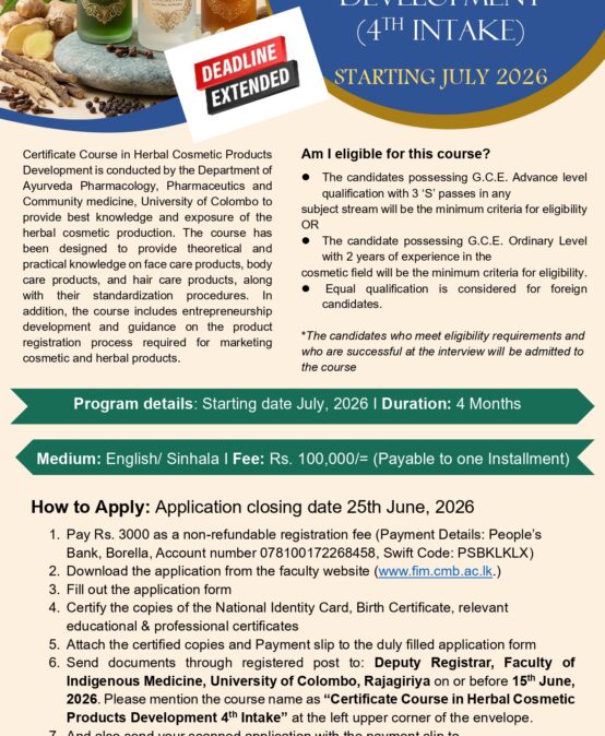 Certificate in Herbal Cosmetic Products Development (Cert HCPD)