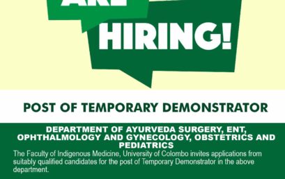 POST OF TEMPORARY DEMONSTRATOR : DEPARTMENT OF AYURVEDA SURGERY, ENT, OPHTHALMOLOGY AND GYNECOLOGY, OBSTETRICS AND PEDIATRICS