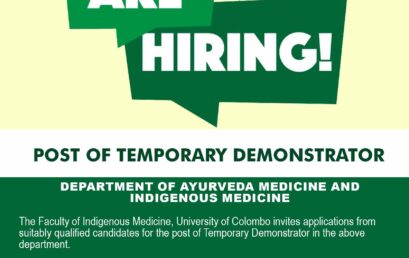 POST OF TEMPORARY DEMONSTRATOR : DEPARTMENT OF AYURVEDA MEDICINE AND INDIGENOUS MEDICINE