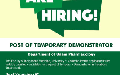 POST OF TEMPORARY DEMONSTRATOR: DEPARTMENT OF UNANI PHARMACOLOGY